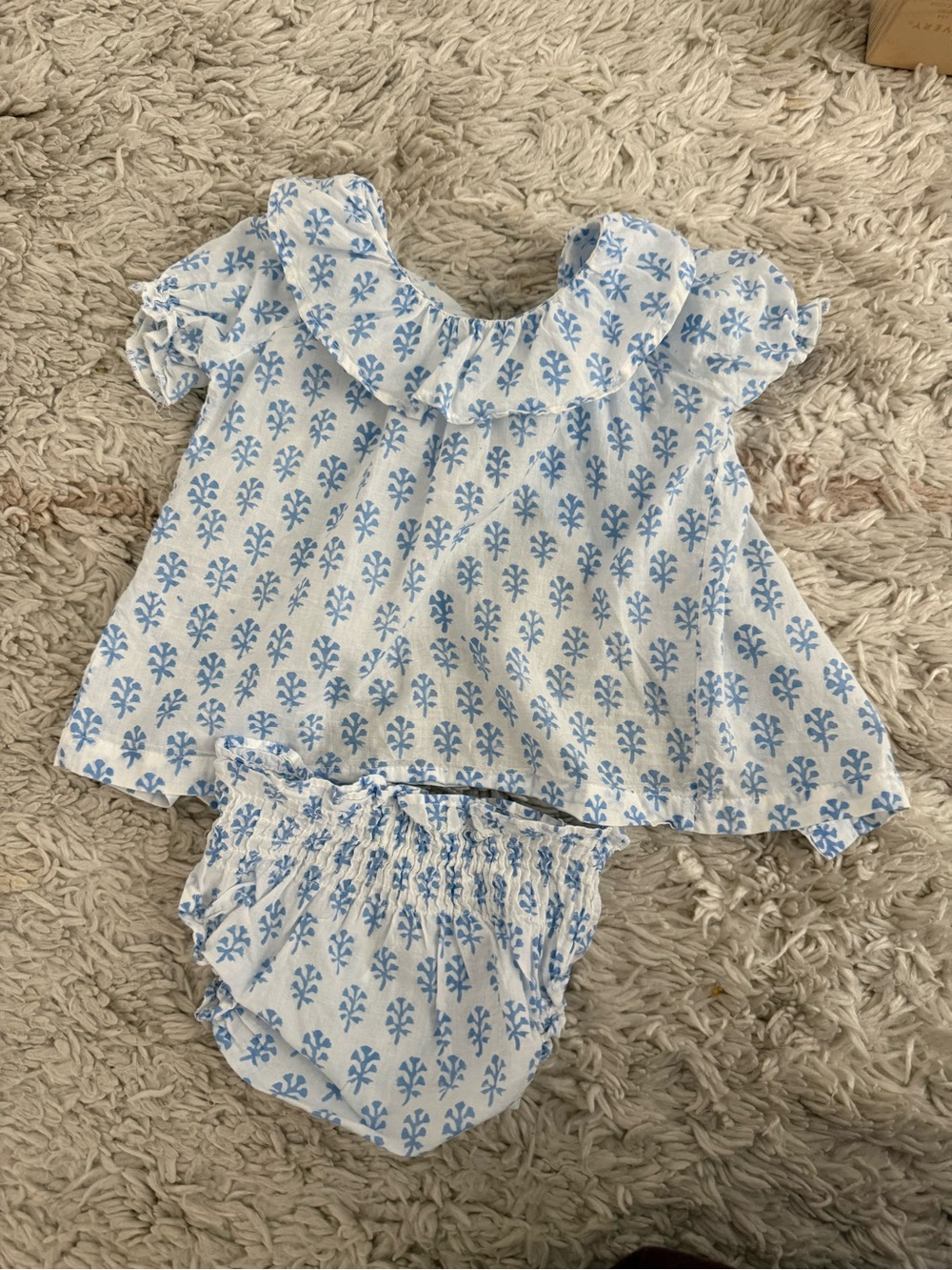 Baby Two-Piece Blue Floral Top and Bloomers Set